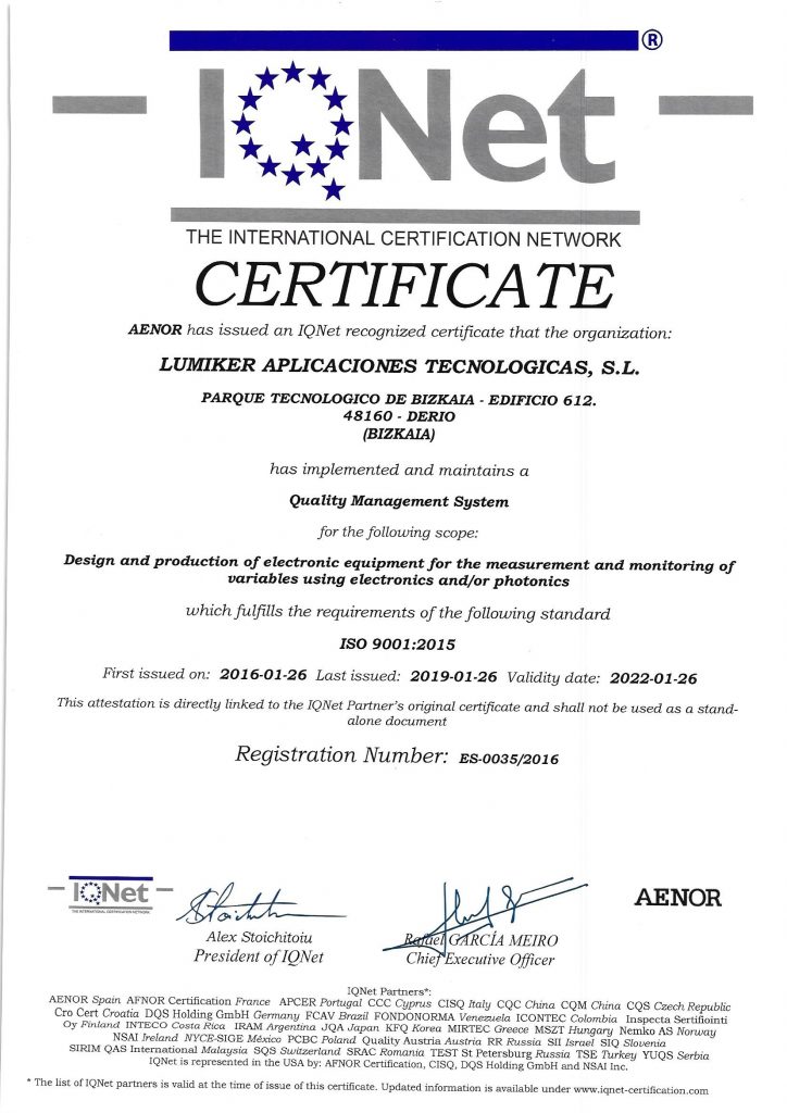 Lumiker: Política de calidad. Certificado ISO 9001-2015