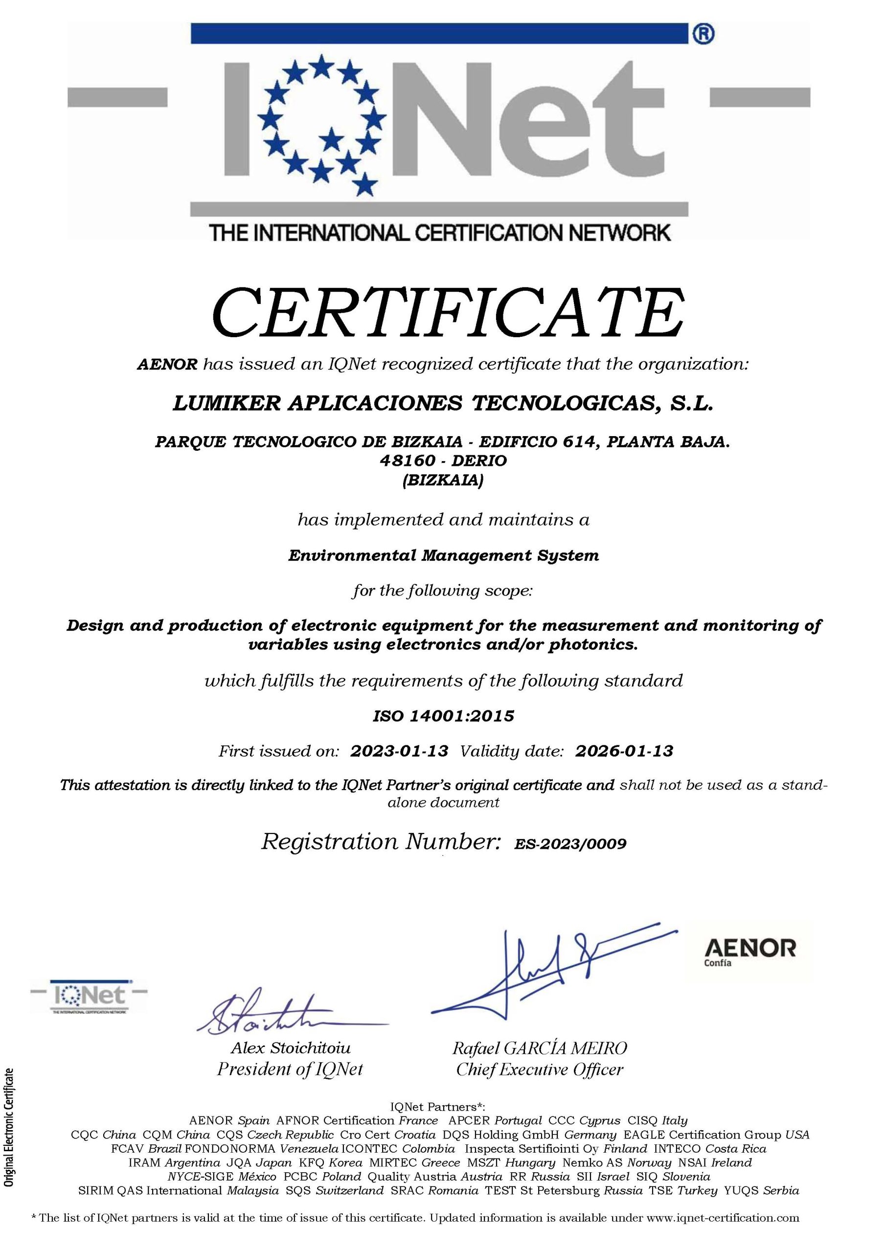 Lumiker - Certificado ambiental 14001